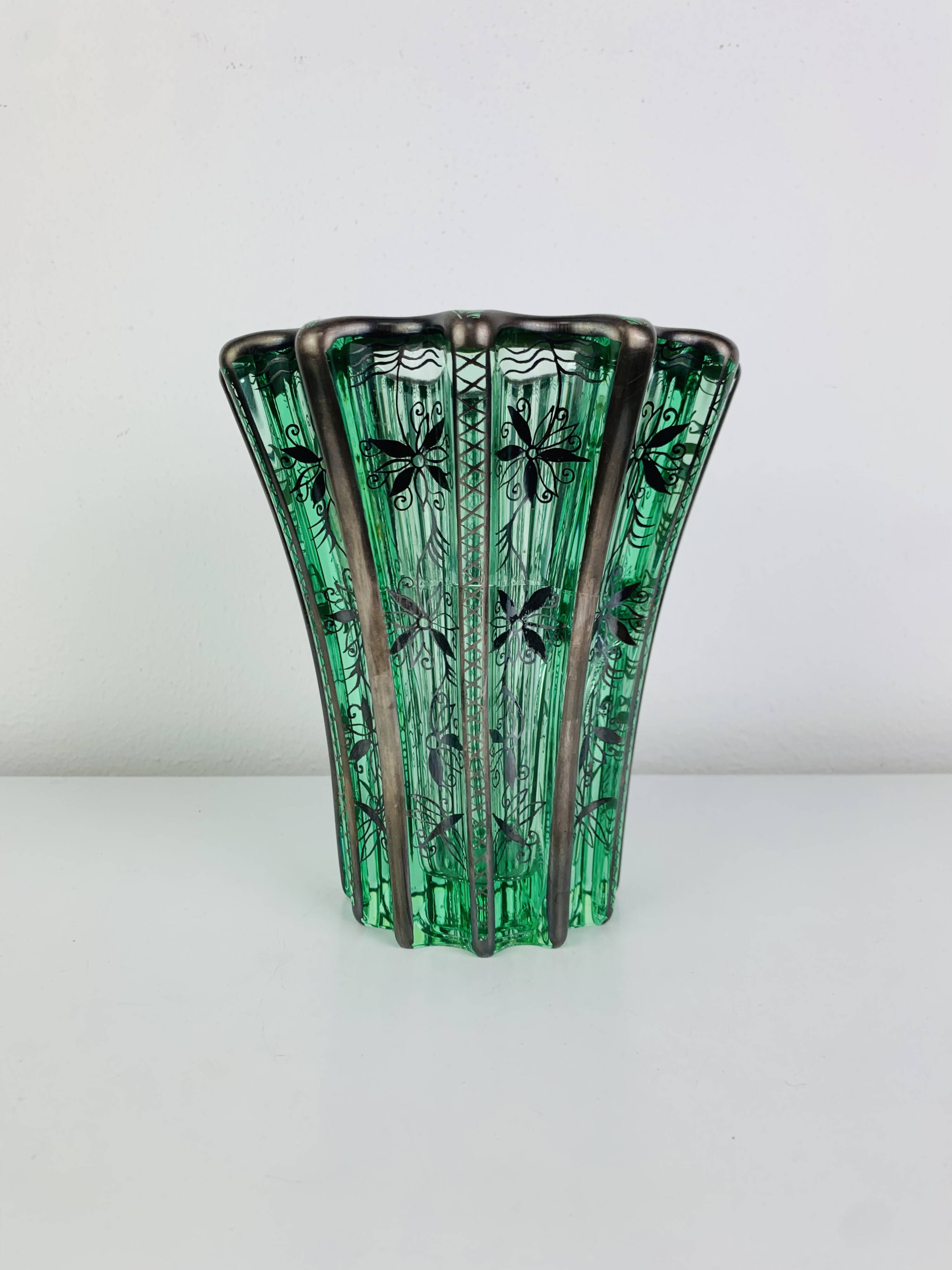 Art Deco vase by Pierre D'Avesn, silver decoration by Atelier Saint Graal.