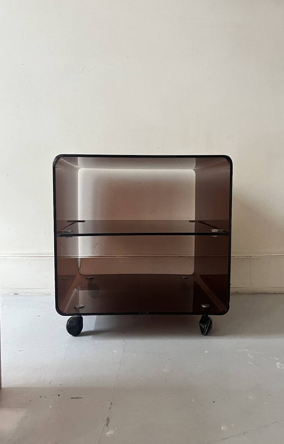 side table / bedside table in smoked plexiglass, Dumas for Roche Bobois 1970