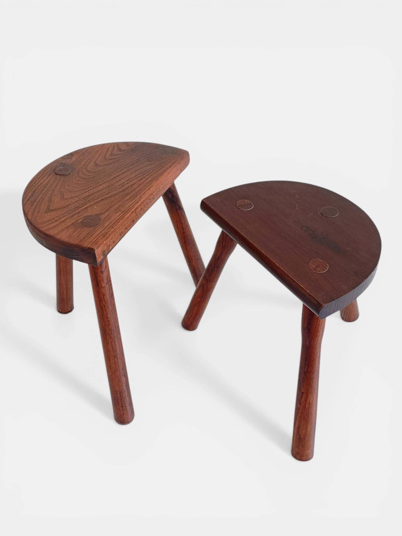 Antic Rustic Wabisabi Tripod Wooden Stools/ Accent Tables, France, Early 20th-C.