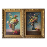 Paintings XIX° during HST "Bouquet of flowers in vase" signed Polet + frame