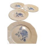 Set 4 flat plates Digoin blue flower