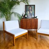 Pair of Baumann white bouclette armchairs