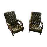 Pair of tufted leather armchairs in Chesterfield / English club style.
