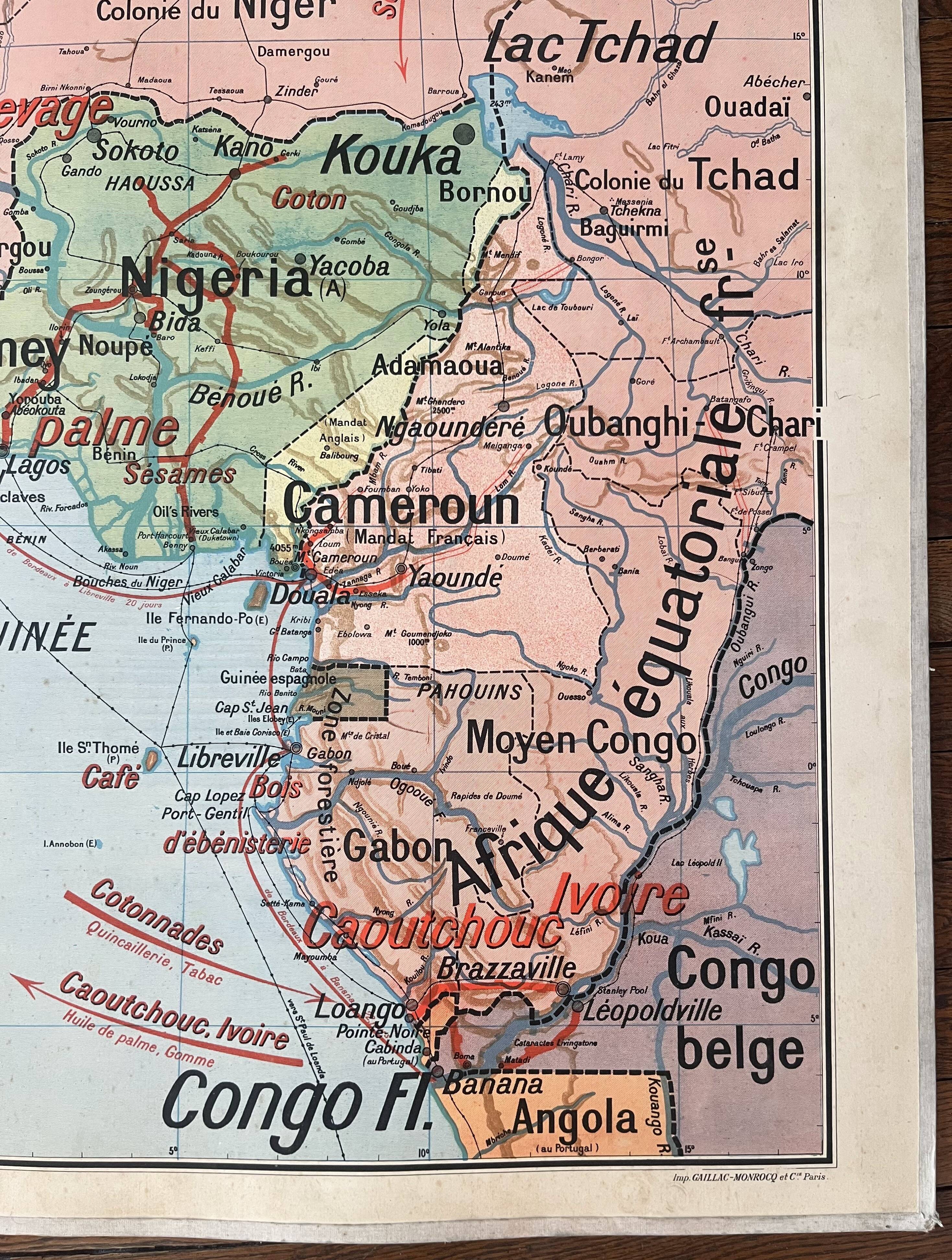 Old school map Vidal-Lablache 37, T36, 1930 West Africa