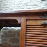 Wooden curtain desk with folding shelf