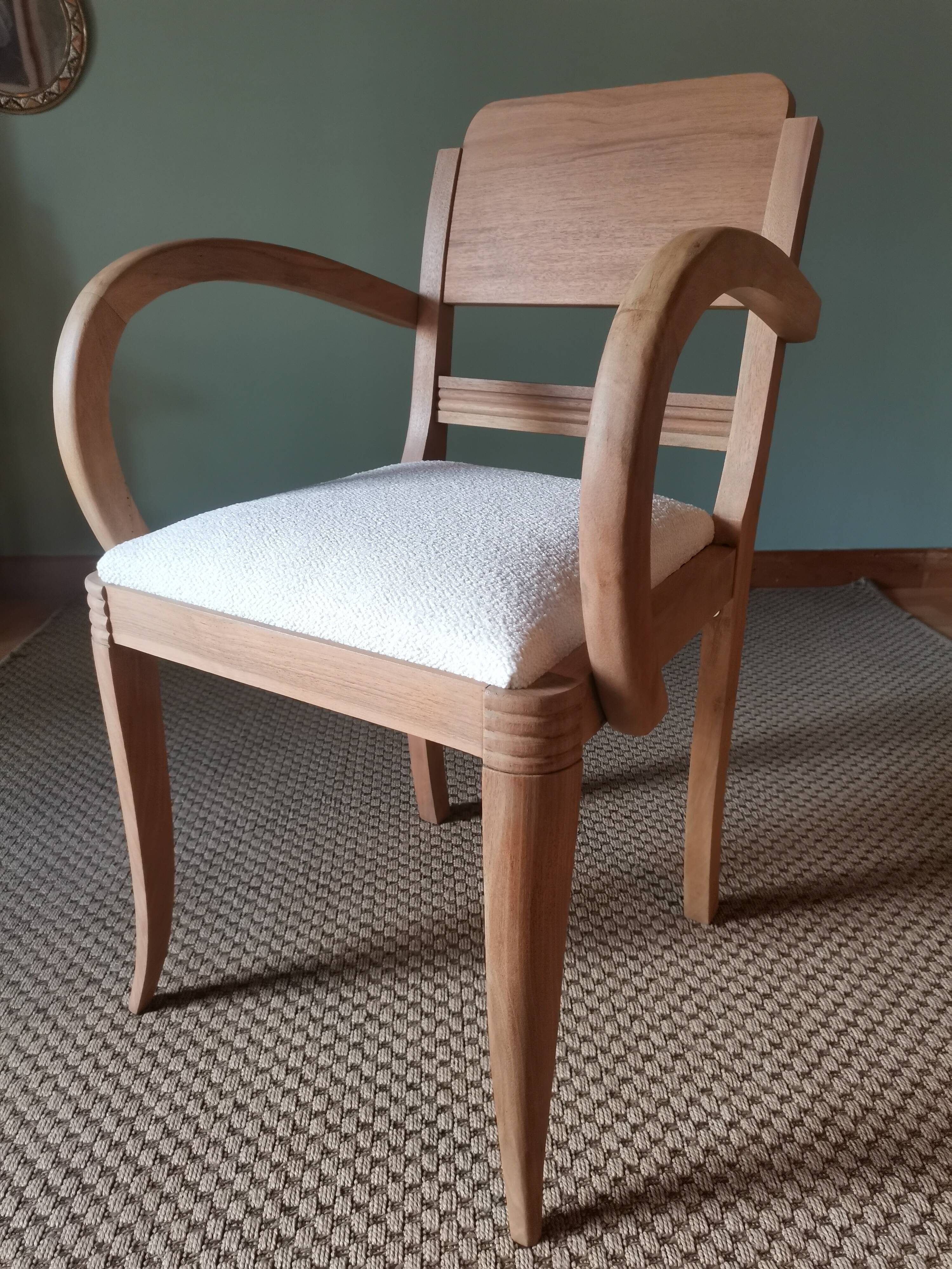 Fauteuil bridge art deco bouclette blanche