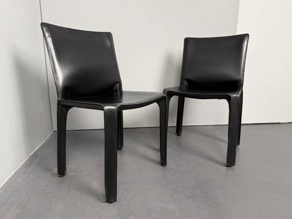 Pair of Cab 412 chairs, saddle leather, by Mario Bellini for Cassina, Italy, 1970s