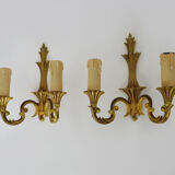 Old pair of wall sconces with double fires in bronze, seventies