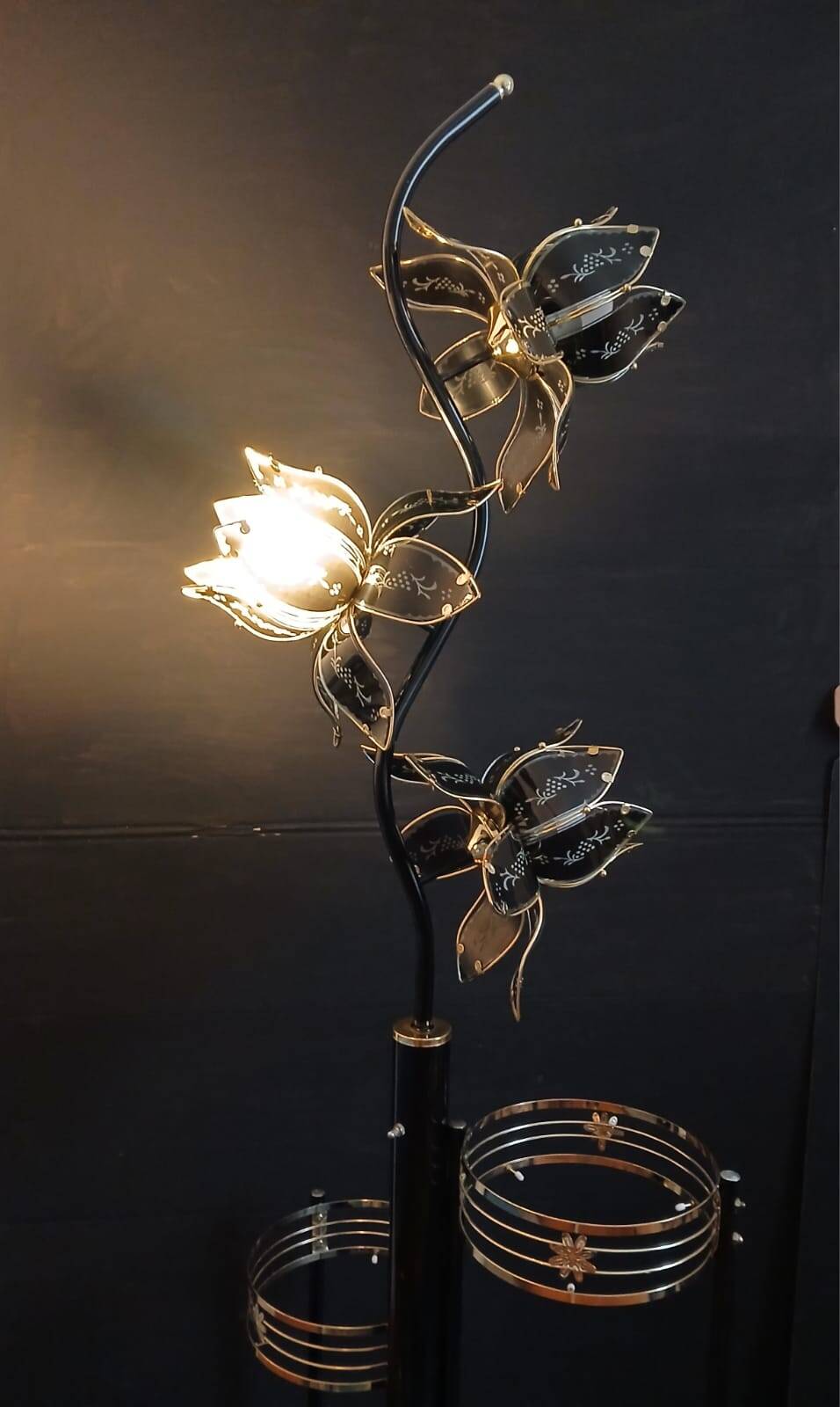 Vintage Hollywood Regency Floor Lamp Lotus Flowers