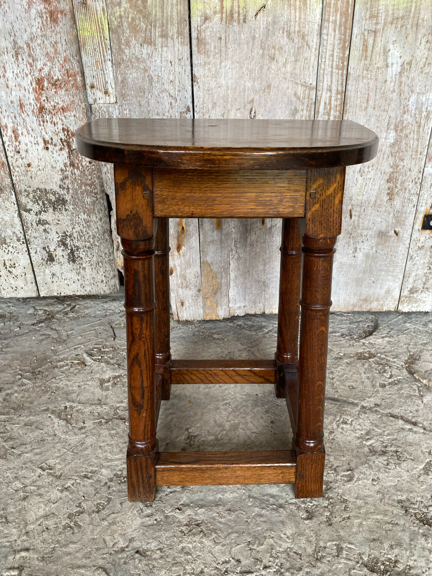 Escabelle Choir Stool Antique Solid Oak Half-Moon 19th Century Wine