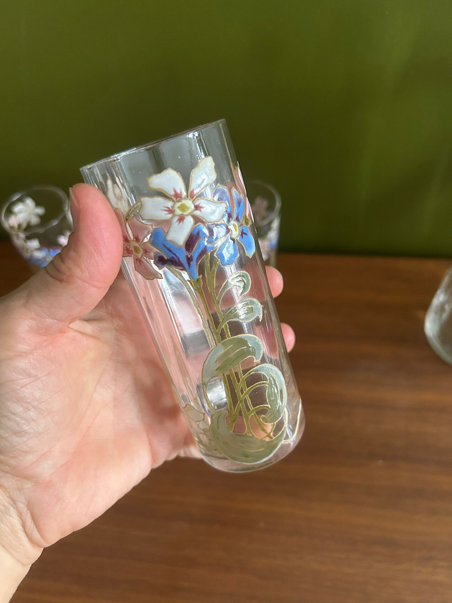 Set of carafe and 6 Legras glasses
