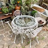 Garden furniture in white wrought iron and beveled glass early twentieth century