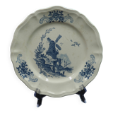 3 assiettes plates motif moulin bleu