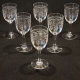 6 anciens verres a pied a porto en cristal de baccarat gravé