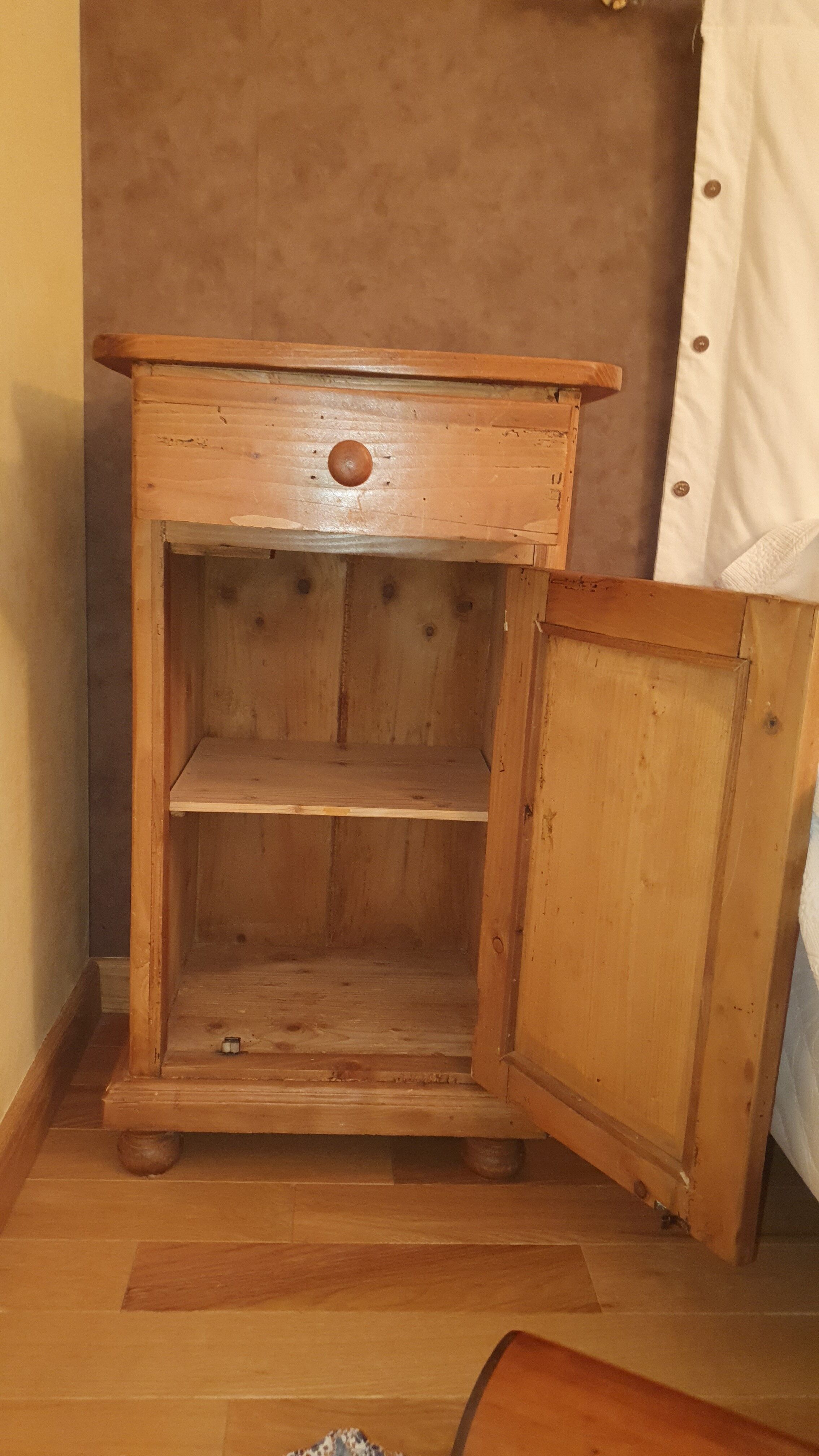 Interior's wooden bedside table