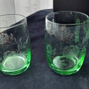 5 glass water tumblers with engraved floral design