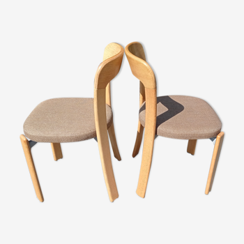 Paire de chaises de Bruno Rey en bois et tissu année 70