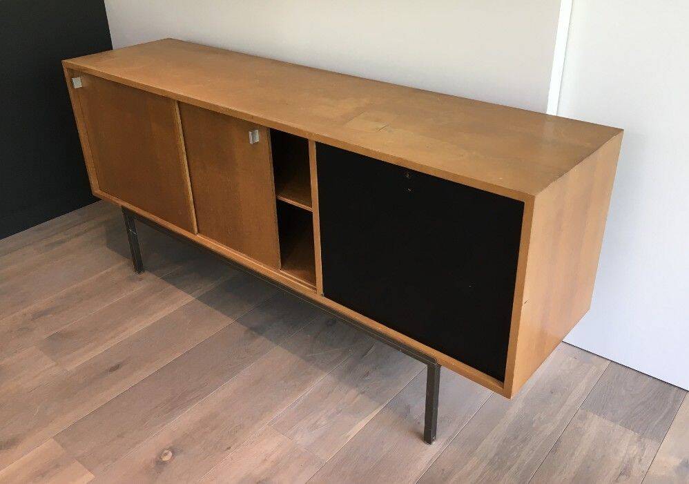 Sideboard with double sliding doors and bar on a metal base