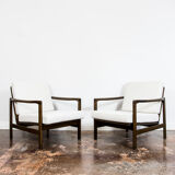 Pair of Restored White Grey B-7522 armchairs by Zenon Bączyk, 1960’s