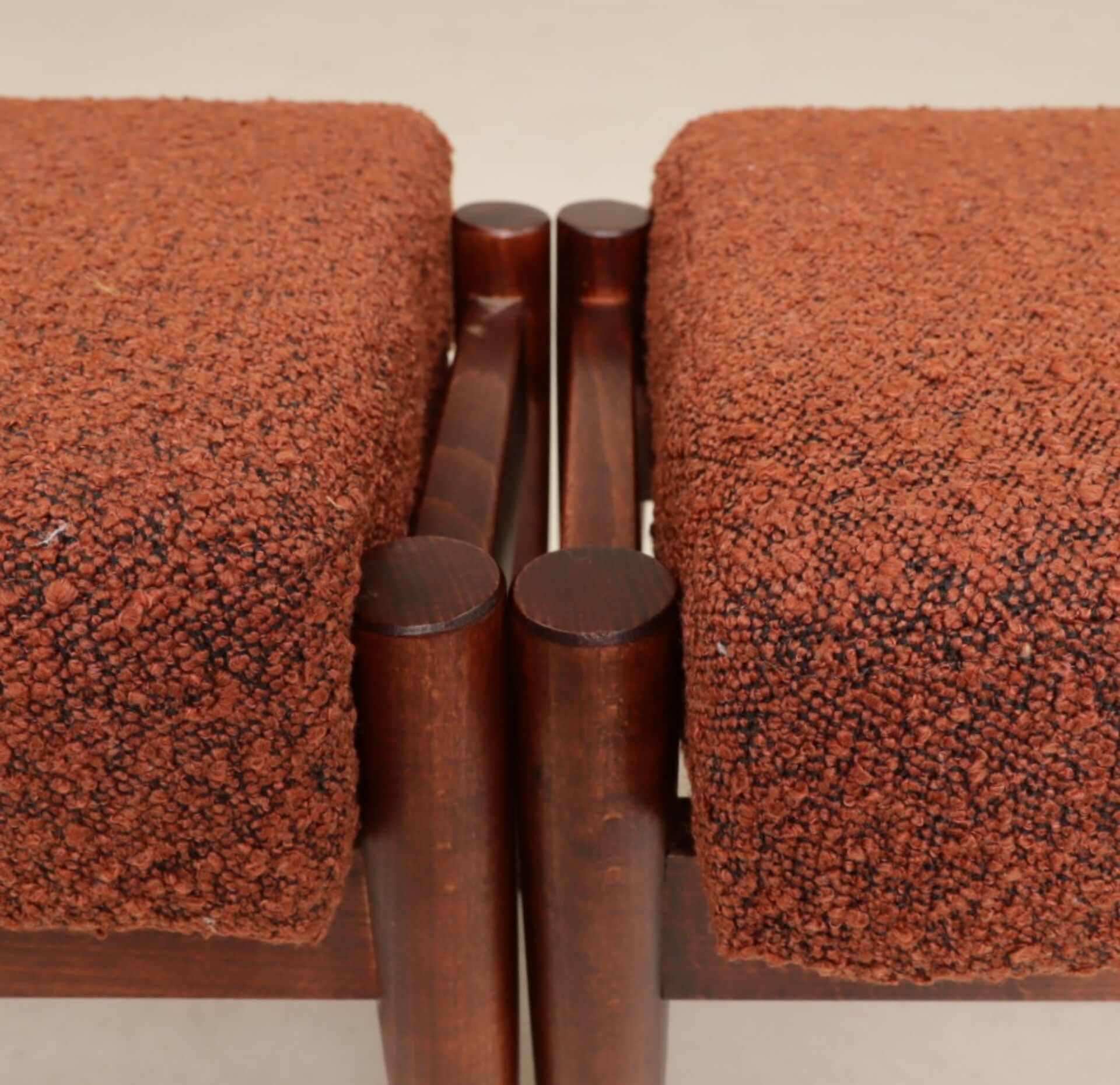 Set of two vintage-style footstools, bouclé cinnamon color