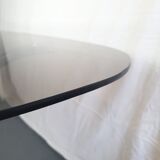 Dining table in chromed metal and smoked glass 1970