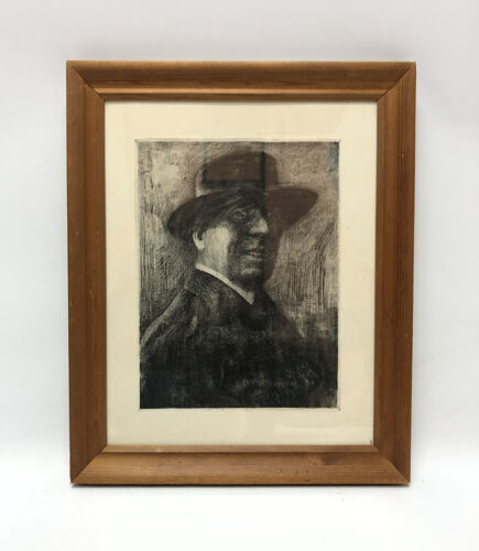 Gentleman portrait antique copper etching on paper drawing by emil zoir circa 1900s