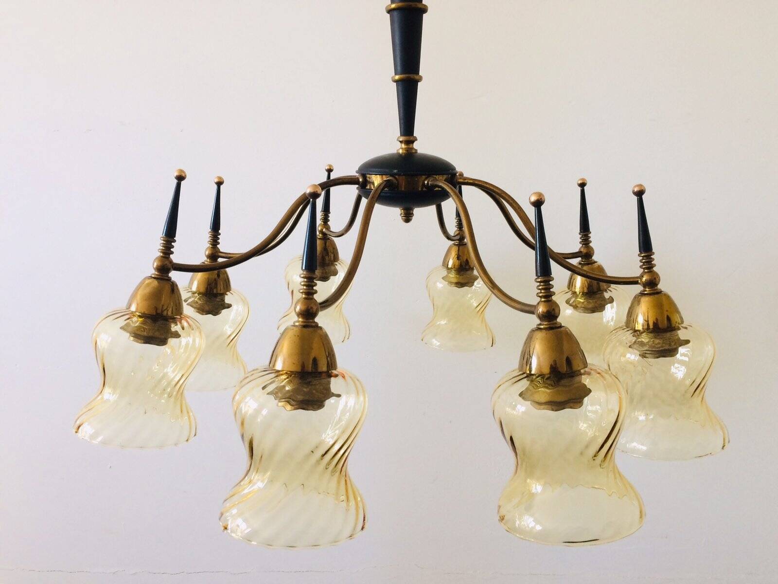 Atomic Age Design Brass and Glass Chandelier, 1950s