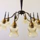 Atomic Age Design Brass and Glass Chandelier, 1950s