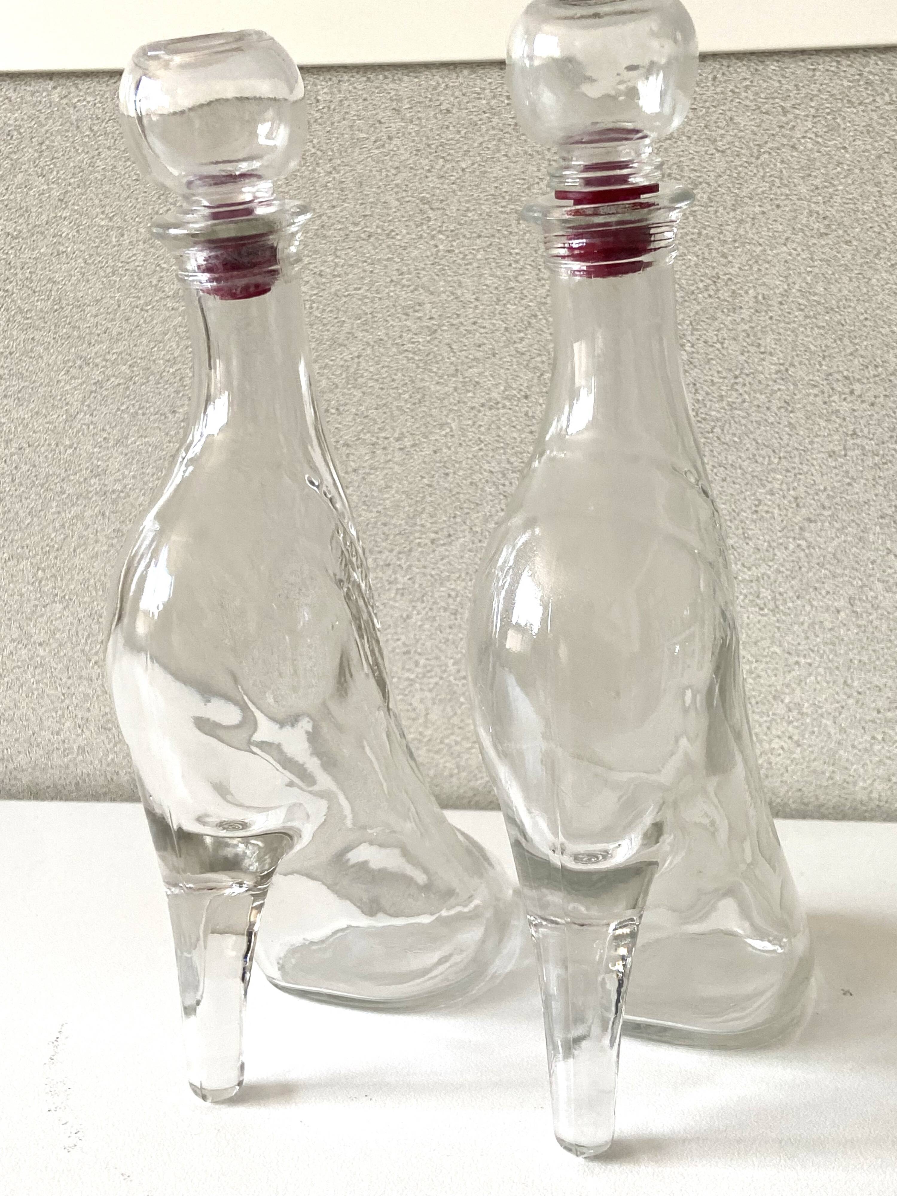2 bottles vintage glass flacons registered model kefla france high heels