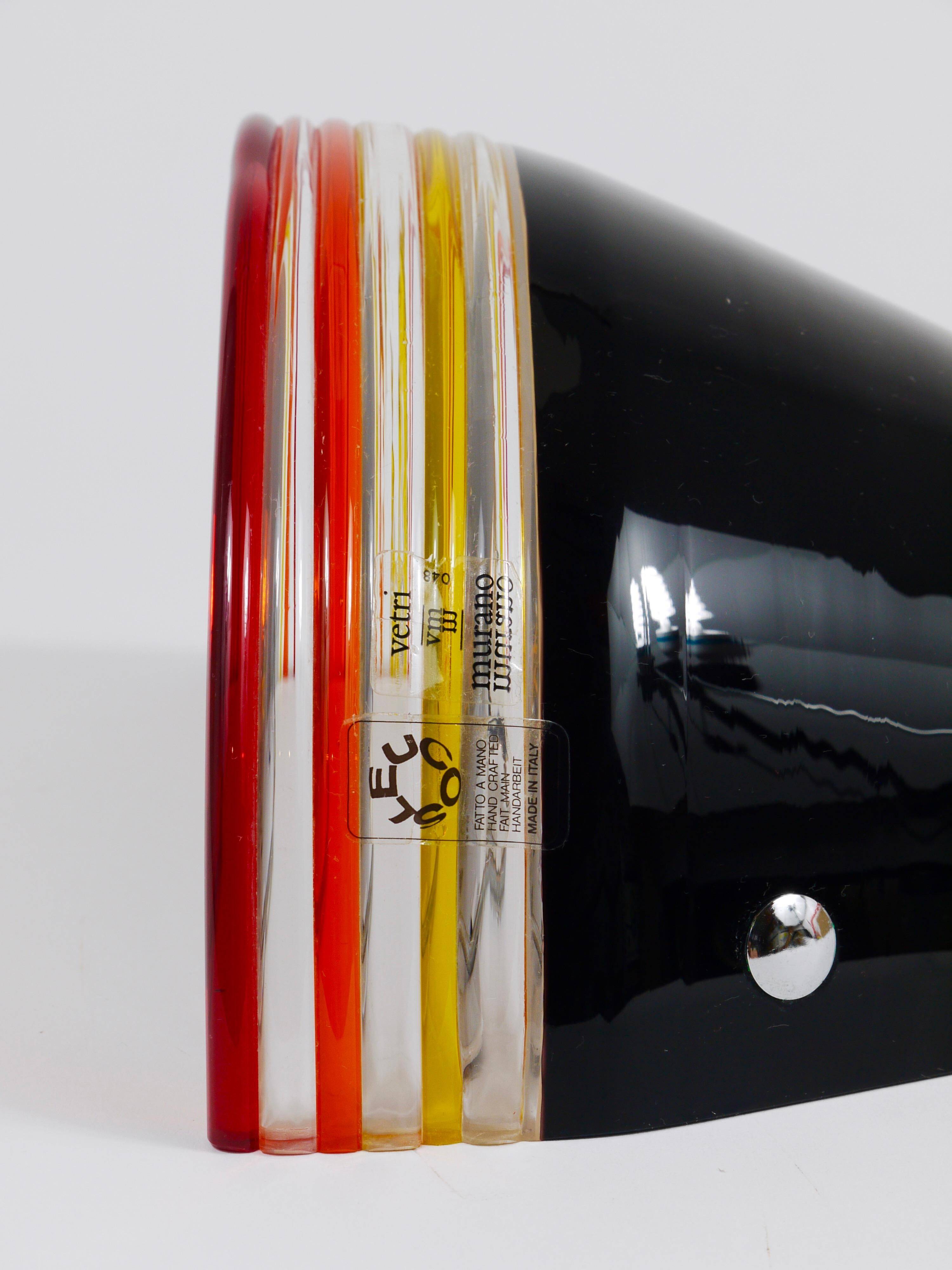 Lampe Appliquée Murale Febo Roberto Pamio, Verre de Murano Noir, Leucos, Italie, Années 1980