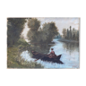 Tableau HST "Promenade en rivière" 1883 signé Chaussemier pour restauration