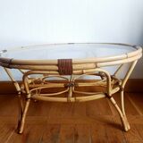 Table basse en rotin vintage 1970