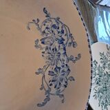 Ancienne plat/vasque Terre de Fer  motif fleuri bleu