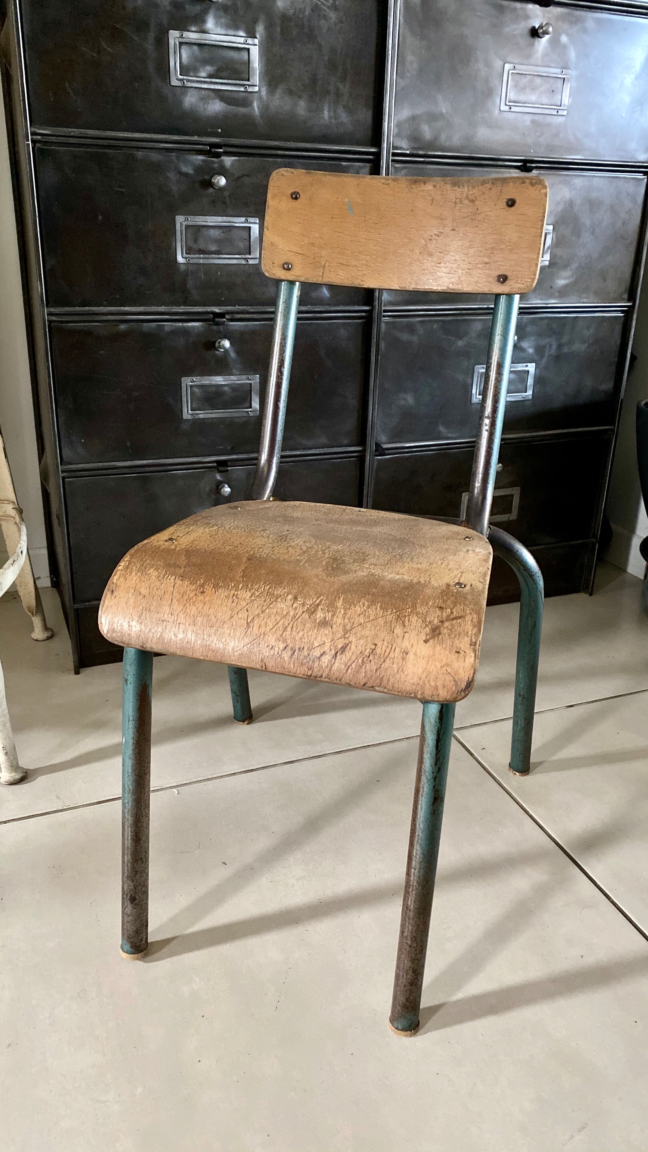 Old schoolboy chair child wood and metal