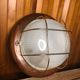Old marine style ceiling light molded glass wood contour gold metal reinforcement #a624