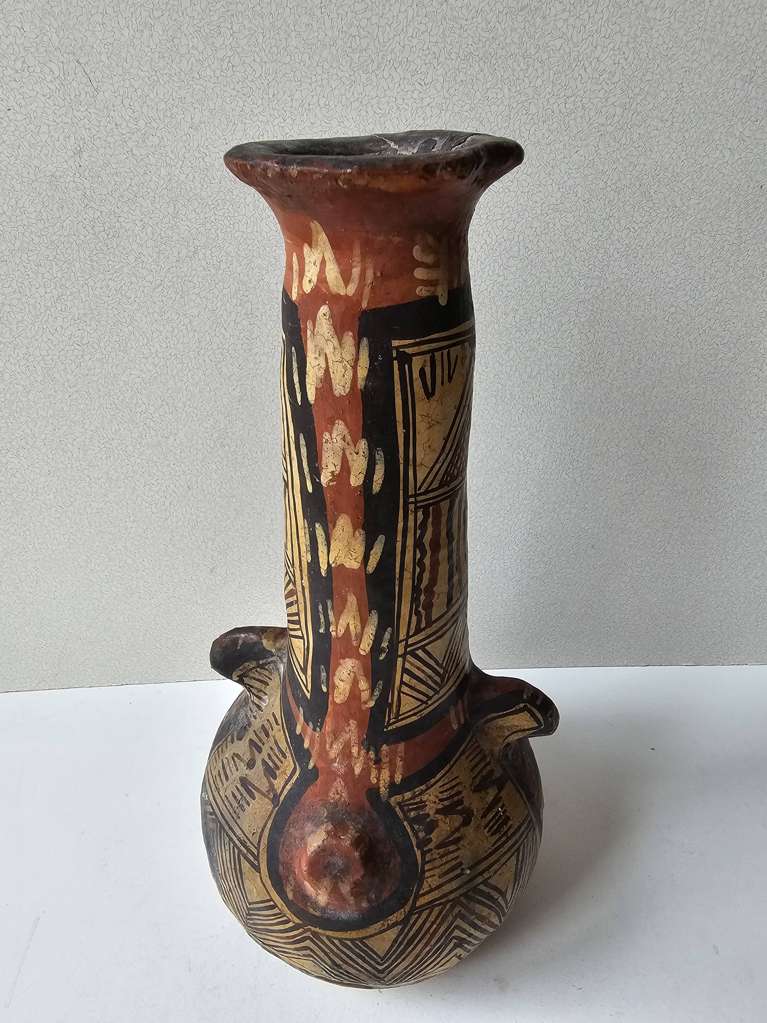 Kabyle Algerian pottery jar vase with polychrome geometric decorations