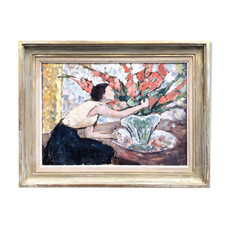 Painting "The woman with the bouquet of gladioli"