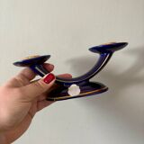 Set of 2 vintage blue and gold ceramic candle holders