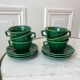 set of 6 cups and sub-cups in green slurry Lunéville 60s