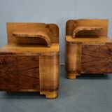 1930s Art Deco nightstands in walnut finish, Czechoslovakia