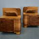 Art Deco bedside tables from the 1930s in walnut finish, Czechoslovakia.