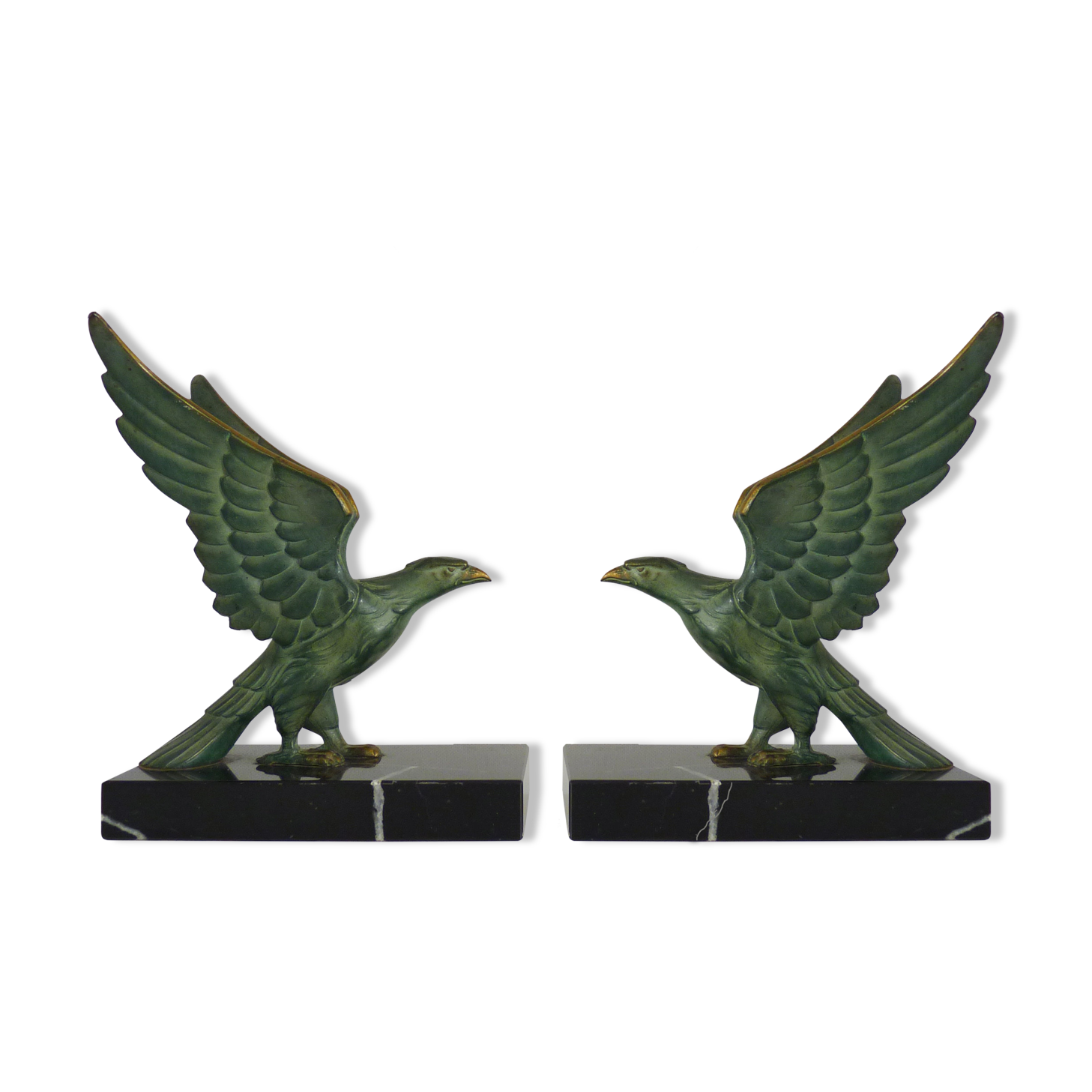 Pair of art deco eagle bookbands in marble and regulates, eagle bookbands. Year 30