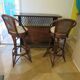 Set of 2 swivel bar stools / chairs - wood - cane - rattan - 80s