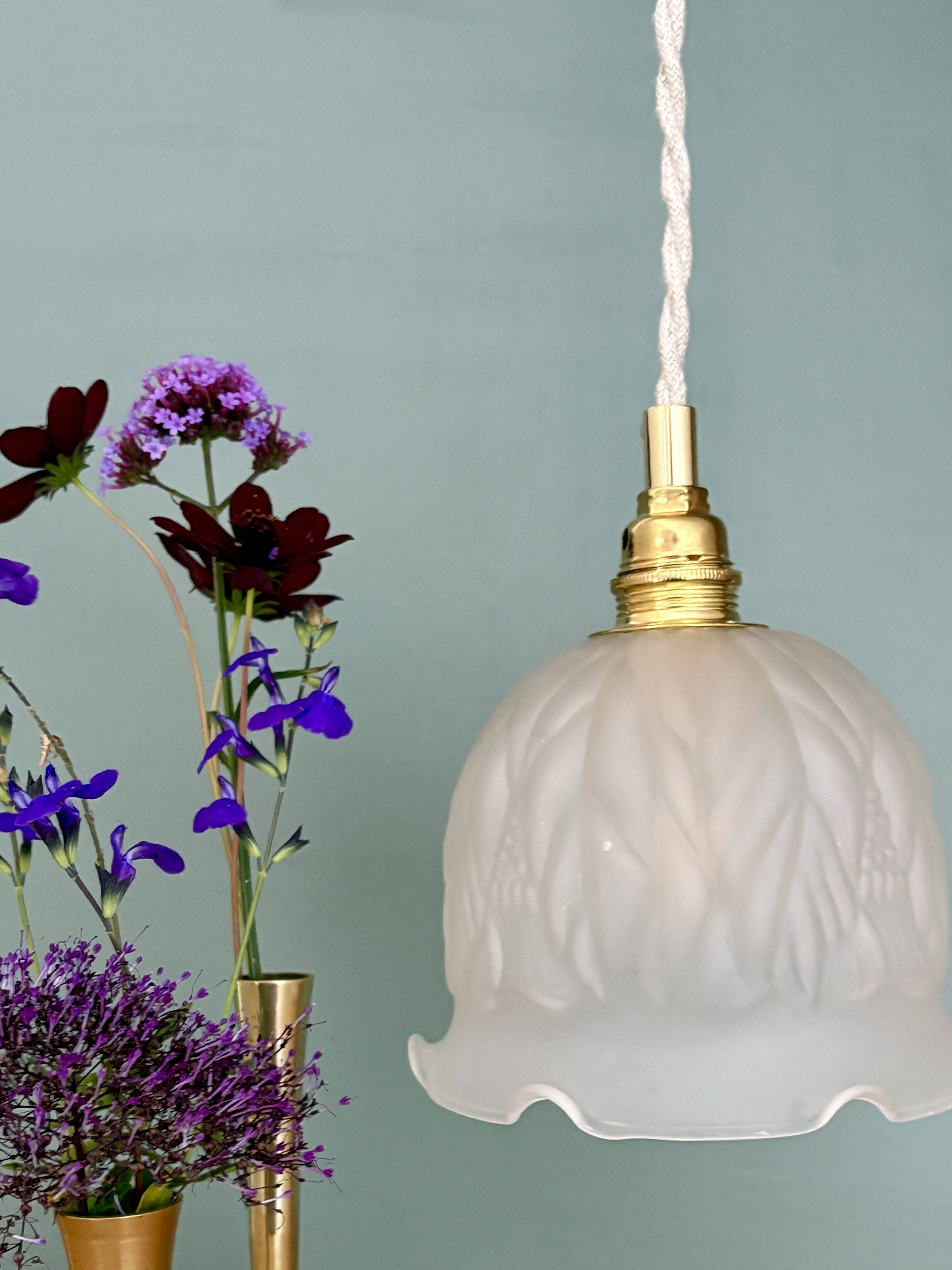 Vintage frosted glass tulip pendant light