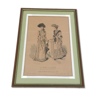 Old lithograph Illustrated fashion signed numbered