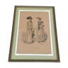 Old lithograph Illustrated fashion signed numbered