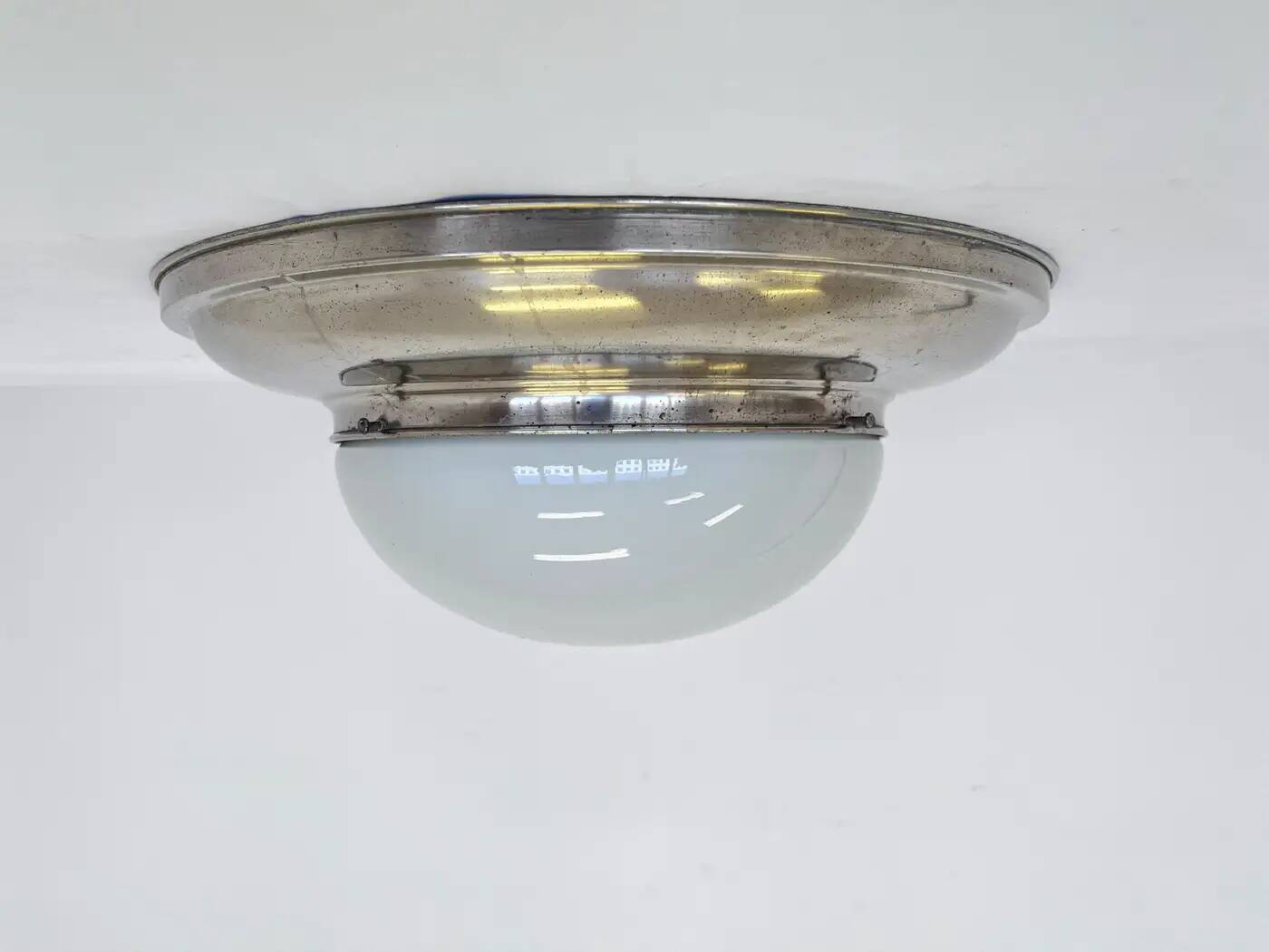 Set of three large chrome Bauhaus ceiling or wall lamps/flushmounts, 1930s