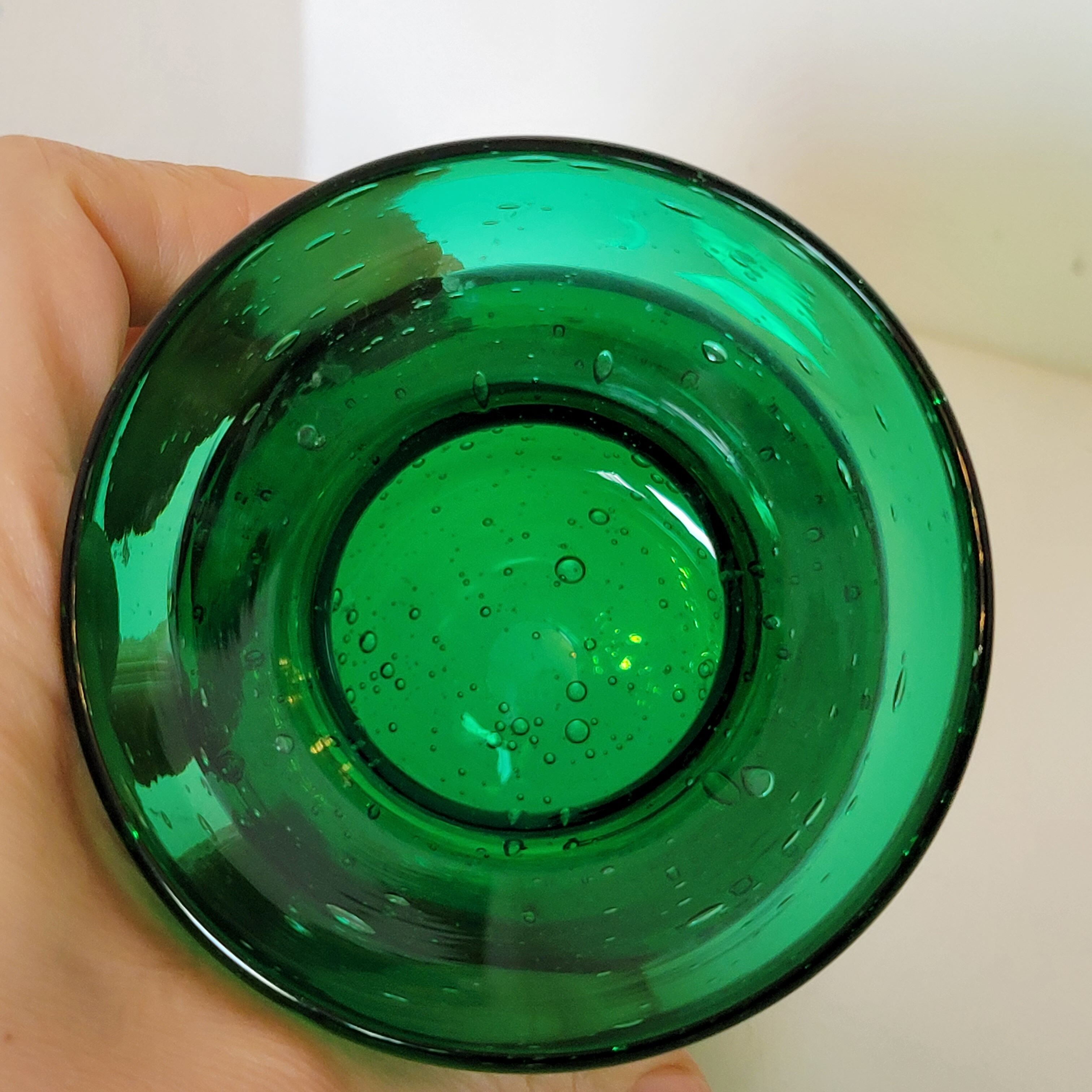 Small green bubbled blown glass vase