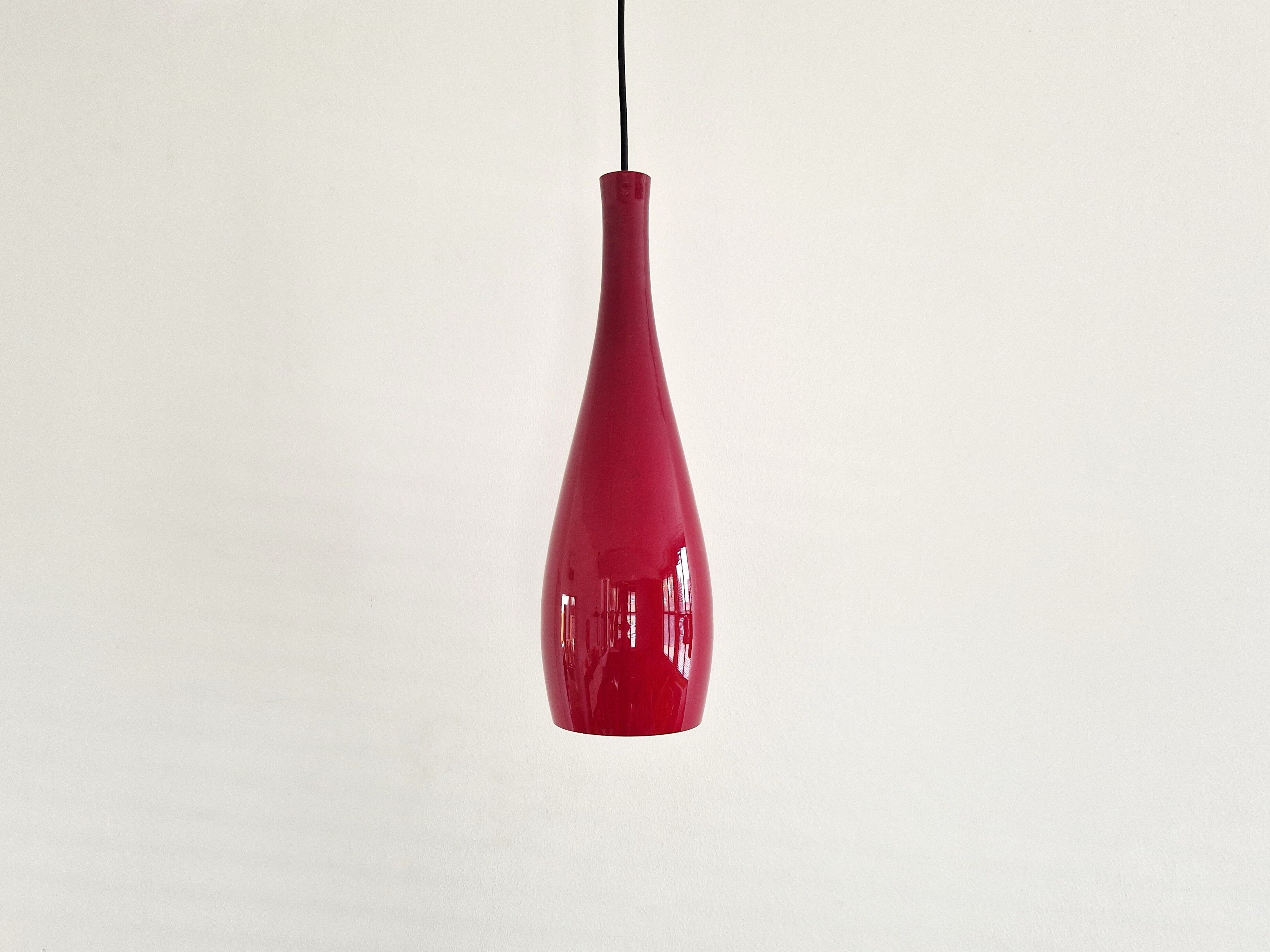 Red glass 'Bang' pendant lamp by Jacob E. Bang for Fog & Mørup, Denmark 1960's