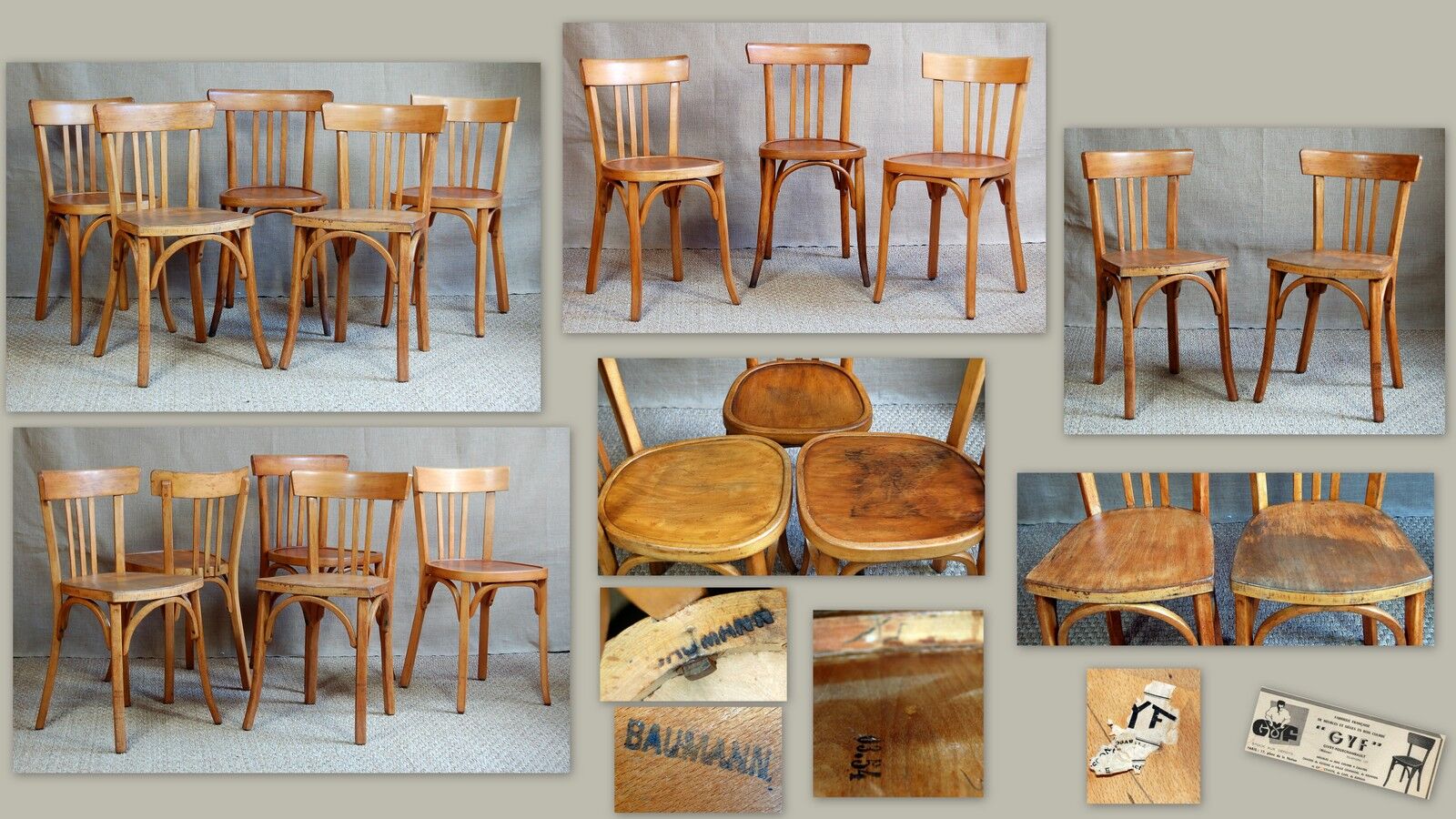 5 chaises bistrot Baumann, GYF et Mahieu